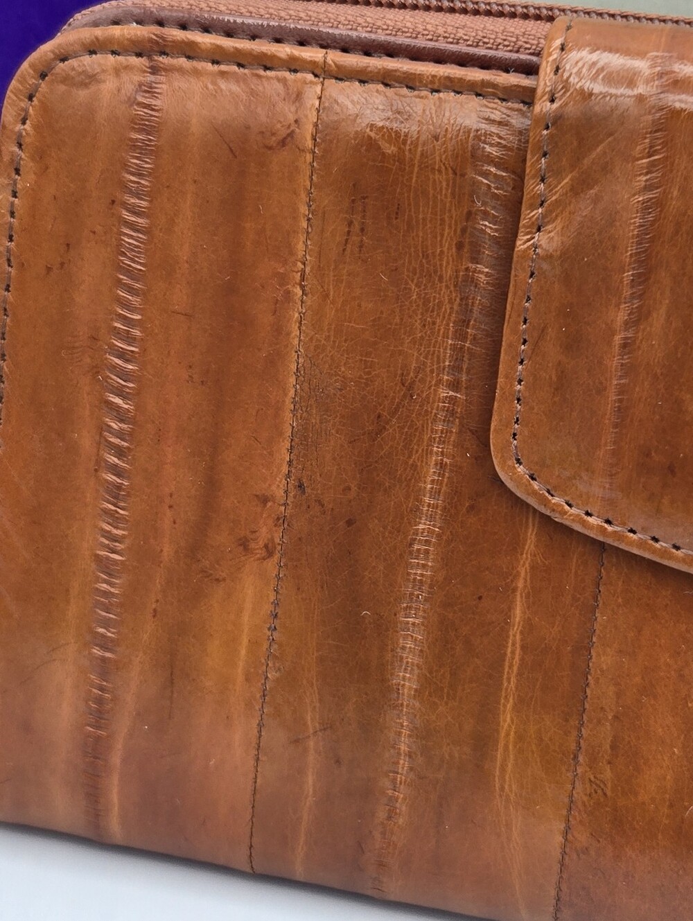 Lee Sands Brown Tan Genuine Eelskin Continental Wallet Vintage Clutch - Picture 3 of 14